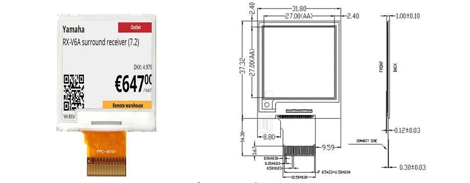 1.54 Inch E Ink Display Module 200×200 SPI Wide Temperature Electronic Paper Display