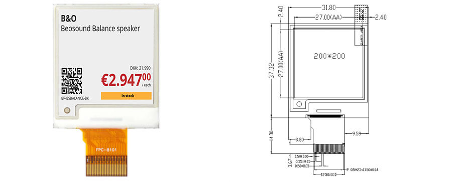 1.54 Inch E Ink Display Module 200×200 SPI 4-Color Black White Red Yellow Electronic Paper Display