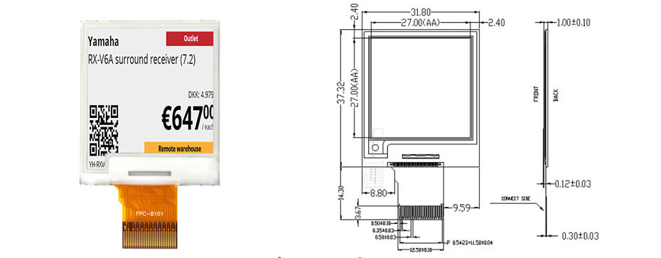 1.54 Inch E Ink Display Module 200×200 SPI Wide Temperature Electronic Paper Display