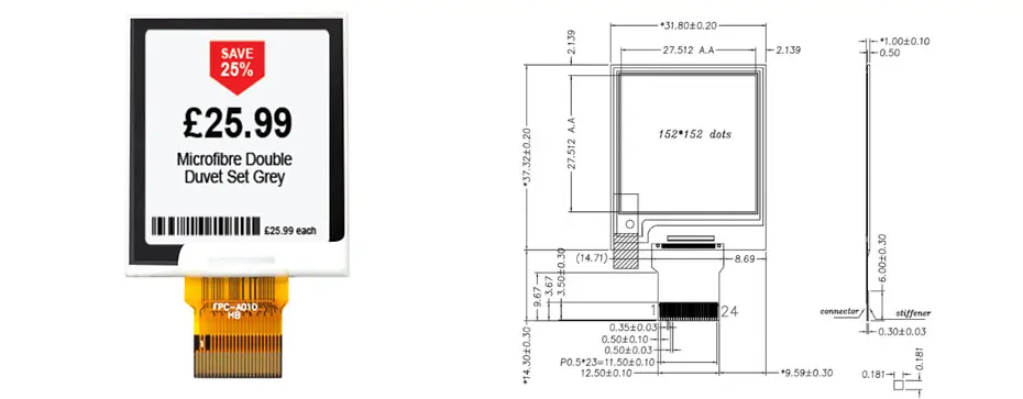 1.54 Inch E Ink E-Paper Display Module 152×152 SPI 4-Color Black White Red Yellow Electronic Paper Display