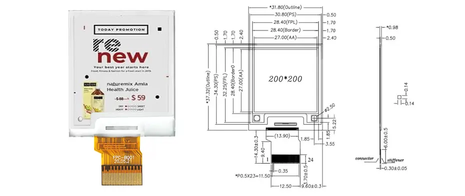 1.54 Inch E Ink E-Paper Display Module 200×200 SPI Black & White Fast Refresh Electronic Paper Display