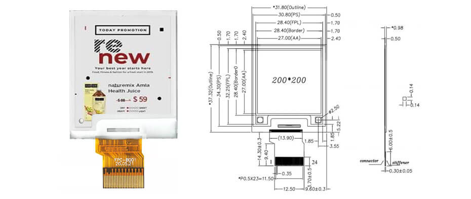1.54 Inch E Ink E-Paper Display Module 200×200 SPI Black & White Fast Refresh Electronic Paper Display