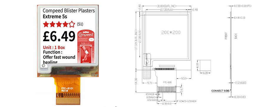 1.54 Inch Flexible E Ink Display Module 200×200 SPI SSD1681 Partial Refresh Electronic Paper Display