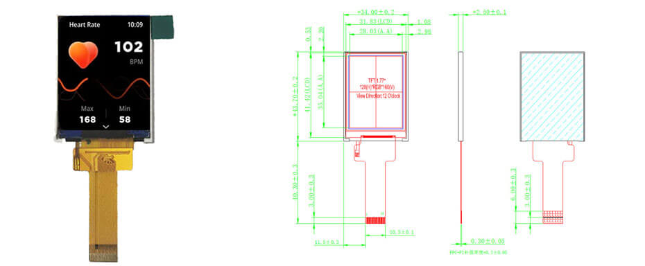 1.77 Inch TFT LCD Display 128×160 CPU LCD Display For Healthcare & Medical Display Solution