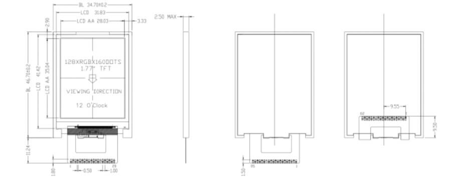 1.77 Inch TFT LCD Display 128×160 SPI LCD Display For Healthcare & Medical Display Solution