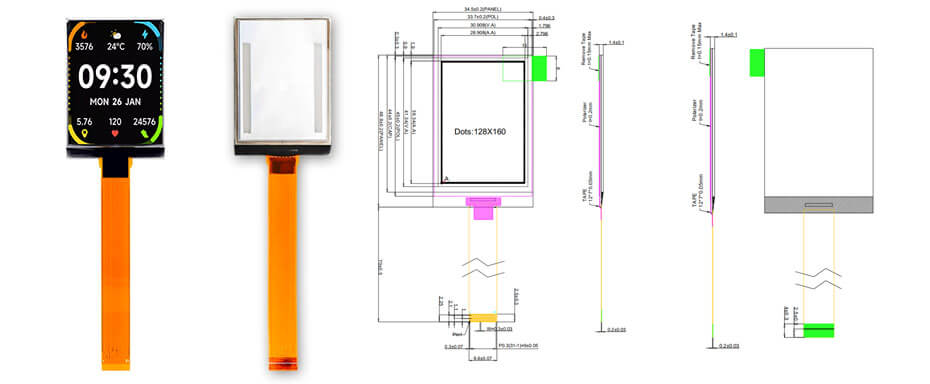1.9 Inch PM-OLED Display 128×160 CPU RGB SPI OLED Display For Healthcare & Medical Display Solution