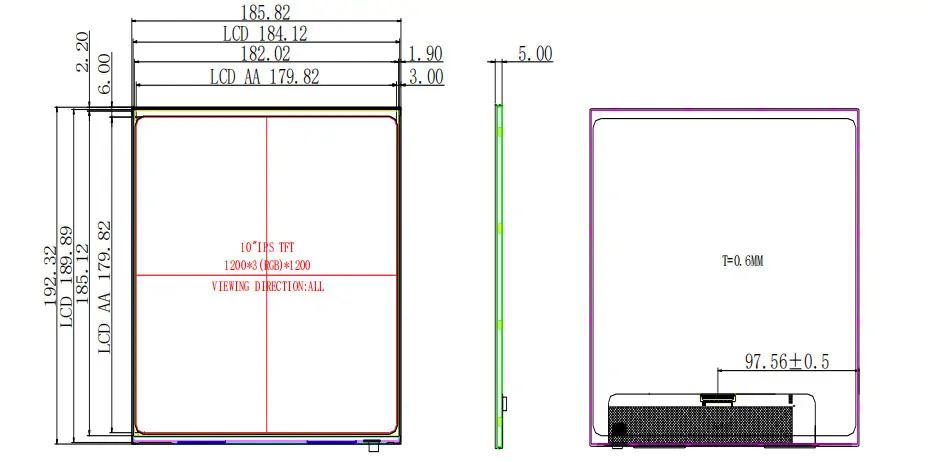 10 Inch Square Display 1200×1200 IPS High Brightness 1200nits MIPI TFT LCD Display