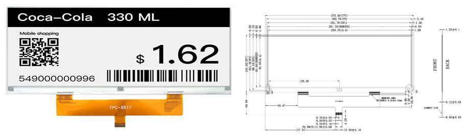 10.85 Inch E-Paper Display 1360×480 SPI Low-Power E-Ink Screen