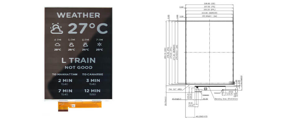 13.3 Inch Color E-Paper Display 1600×1200 QSPI E Ink E6 Display Module