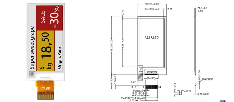 2.13 Inch Quad-Color E-Paper Display 250×122 SPI EINK Black White Red Yellow Electronic Ink Screen