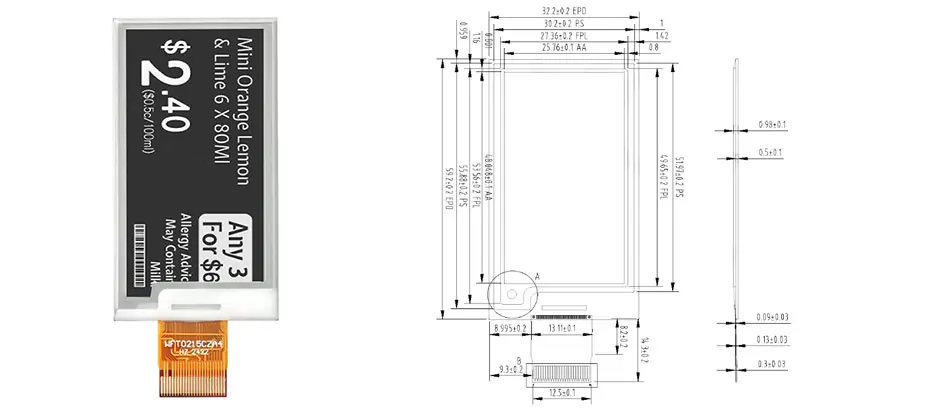 2.15 Inch Black & White EINK E-Paper Display 208×112 SPI Partial Refresh Electronic Paper Module