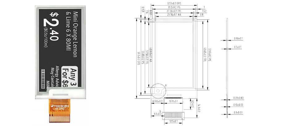 2.15 Inch Black & White EINK E-Paper Display 208×112 SPI Partial Refresh Electronic Paper Module
