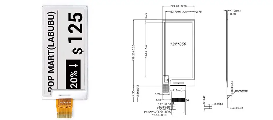 2.66 Inch E-Paper Display 296×152 SPI Fast Refresh 1.5s Black & White Electronic Paper Display