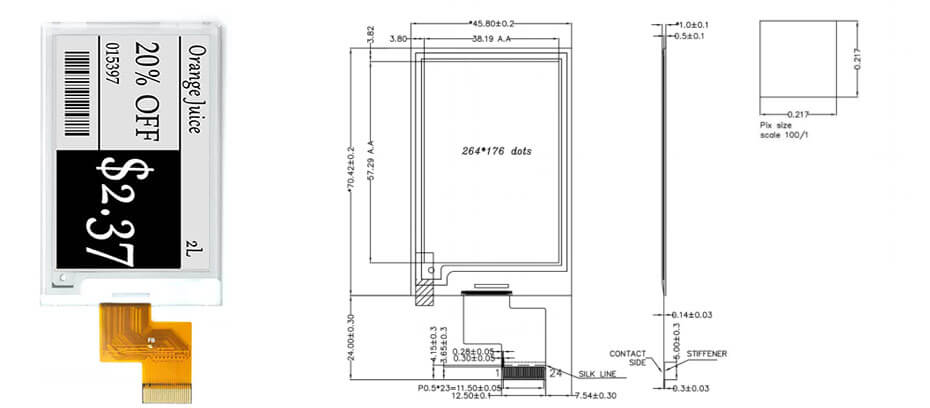 2.7 Inch Black & White E-Paper Display 264×176 Fast Refresh SPI Electronic Ink Display Module