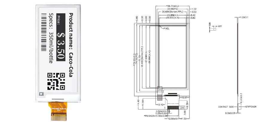 2.9 Inch Black & White E-Paper Display 296×128 SPI Electronic Ink Display Module