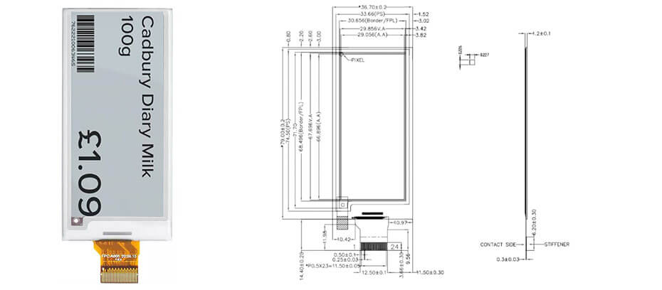 2.9 Inch Black White Red E-Paper Display 296×128 SPI 1.5s Partial Refresh Electronic Ink Display Module