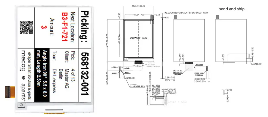 3.1 Inch E Ink Display 320×240 UC8253 SPI Low-Power Electronic Paper Display