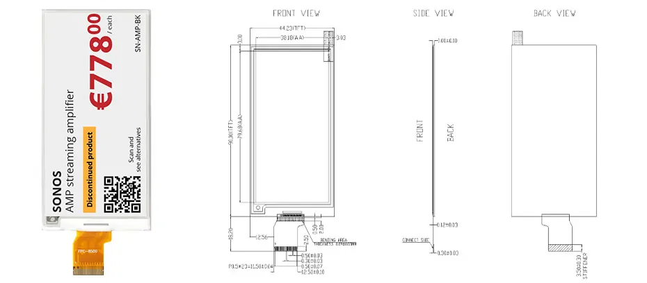 3.5 Inch E Ink Display 384×184 Black White Yellow Red 4-Color Low-Power Electronic Paper Display