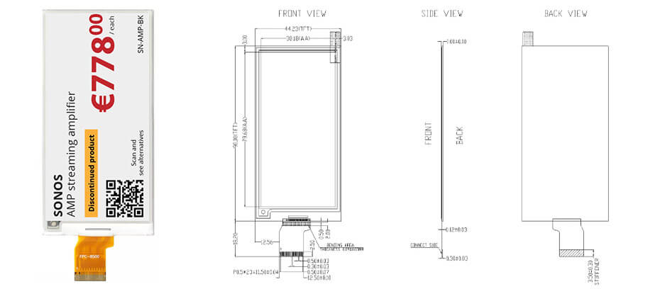 3.5 Inch E Ink Display 384×184 Black White Yellow Red 4-Color Low-Power Electronic Paper Display