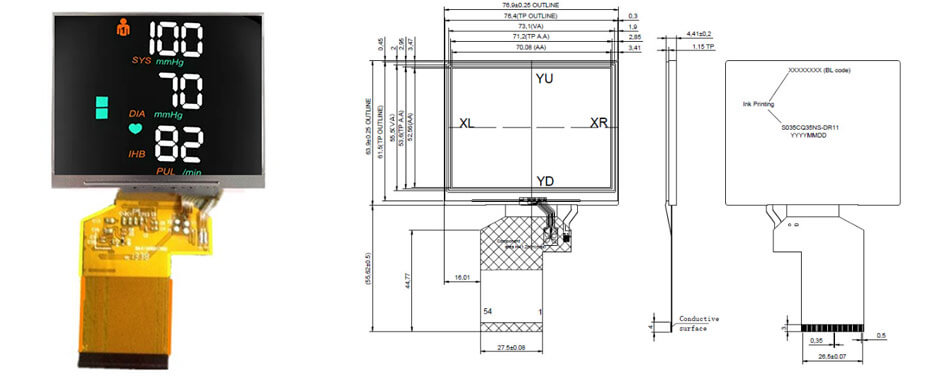 3.5 Inch TFT LCD Display 320×240 TTL LCD Display With 4-wire Resistive Touch For Healthcare Medical Display Solution