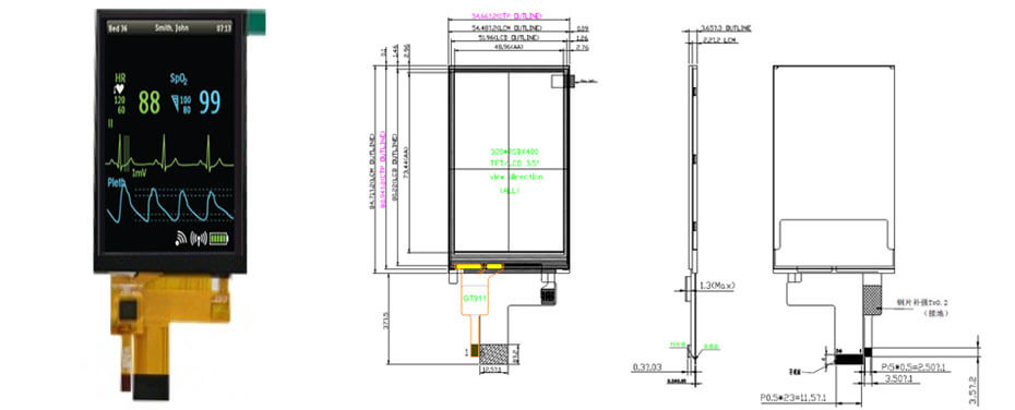 3.5 Inch TFT LCD Display 320×480 MIPI LCD Display With Capacitive Touch For Healthcare Medical Display Solution