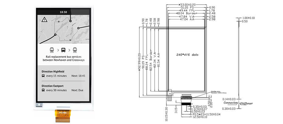 3.7 Inch E Ink Display 416×240 SPI Black & White Electronic Paper Screen