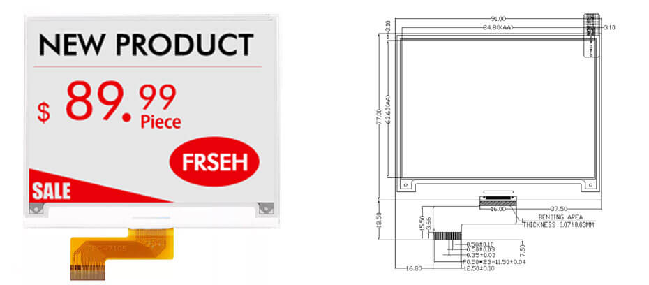 4.2 Inch 4-Color E Ink Display 400×300 SPI Black White Red Yellow Electronic Paper Screen