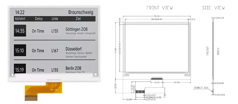 4.2 Inch E Ink Display 400×300 Black & White 0.3s Partial Refresh UC8276 SPI E Ink Electronic Paper Display