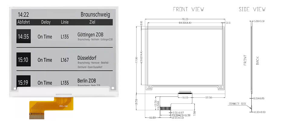 4.2 Inch E Ink Display 400×300 Black & White 0.3s Partial Refresh UC8276 SPI E Ink Electronic Paper Display