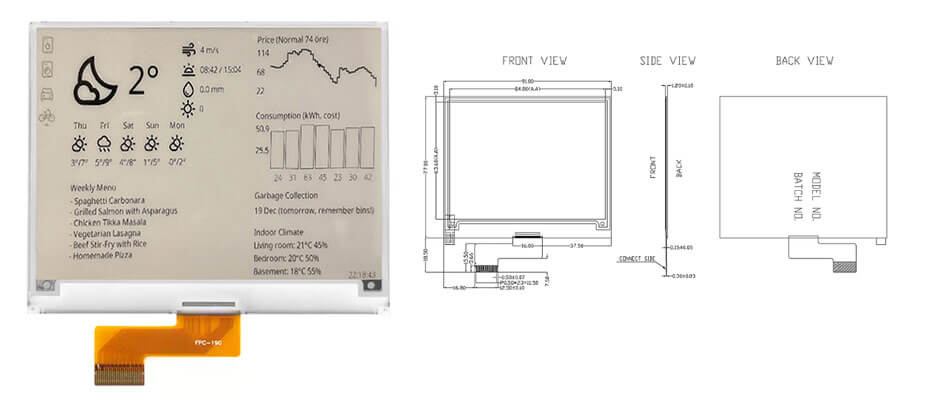 4.2 Inch E Ink Display 400×300 SPI Wide Temperature Low Temperature E-Paper Screen
