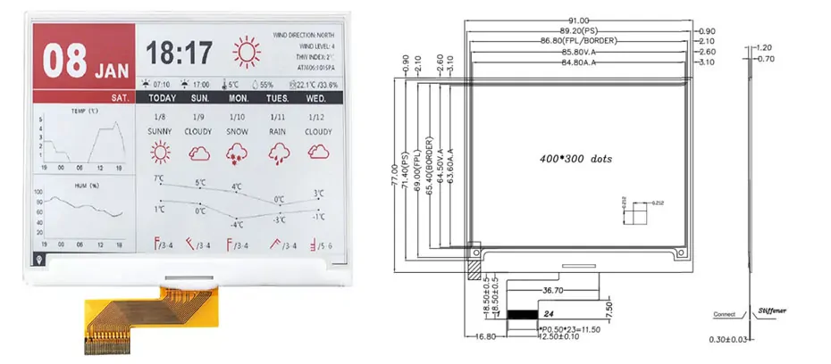 4.2 Inch Monochrome E Ink Display 400×300 SPI Fast Refresh Low Power Black & White Electronic Paper Screen