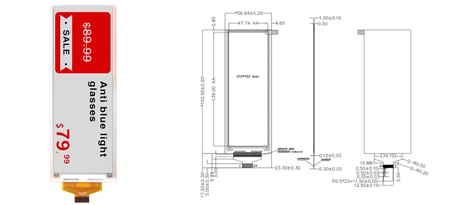 5.79 Inch 4-Color E-Ink E-Paper Display 264×176 SPI Color Electronic Paper Screen