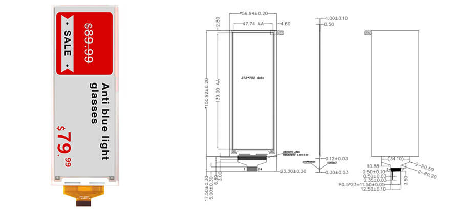 5.79 Inch 4-Color E-Ink E-Paper Display 264×176 SPI Color Electronic Paper Screen
