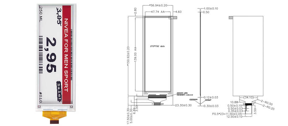 5.79 Inch Bar-Type E-Ink Display 792×272 SPI Electronic Paper Display