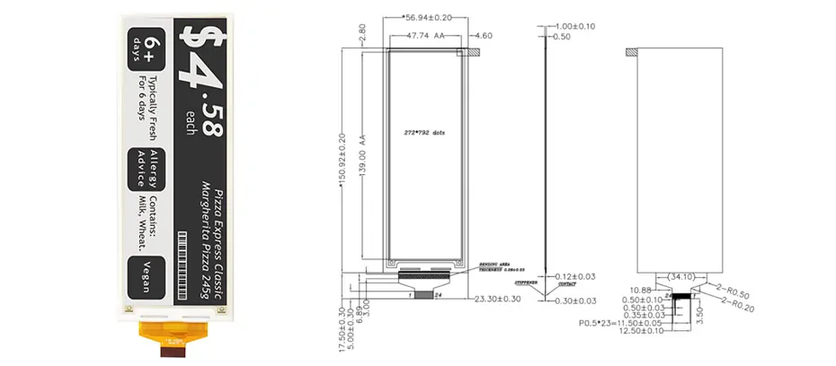 5.79 Inch E-Ink E-Paper Display 792×272 SPI Stretched Bar Screen