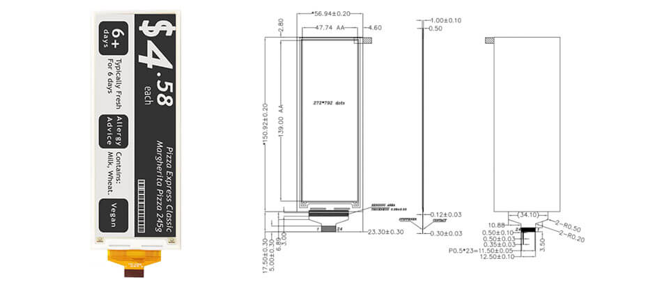 5.79 Inch E-Ink E-Paper Display 792×272 SPI Stretched Bar Screen