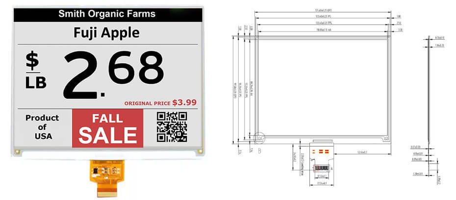 5.83 Inch 3-Color E-Ink E-Paper Display 600×448 SPI Black White Yellow Electronic Paper Screen
