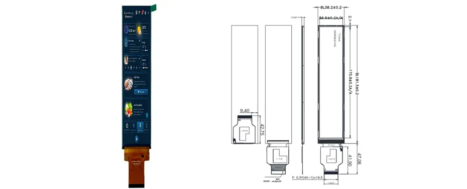 6.9 Inch Stretched LCD Display 280×1424 RGB Bar Display with HDMI Driver Board