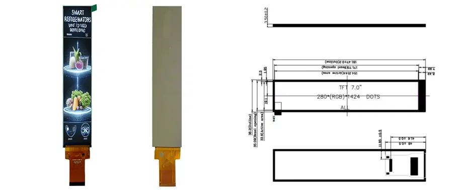 7 Inch Stretched LCD Display 280×1424 MIPI Bar Display with HDMI Driver Board