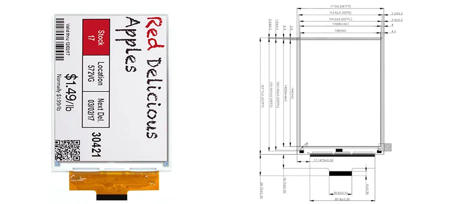 7.09 Inch E-Ink E-Paper Display 1200×1600 SPI Electronic Paper Screen