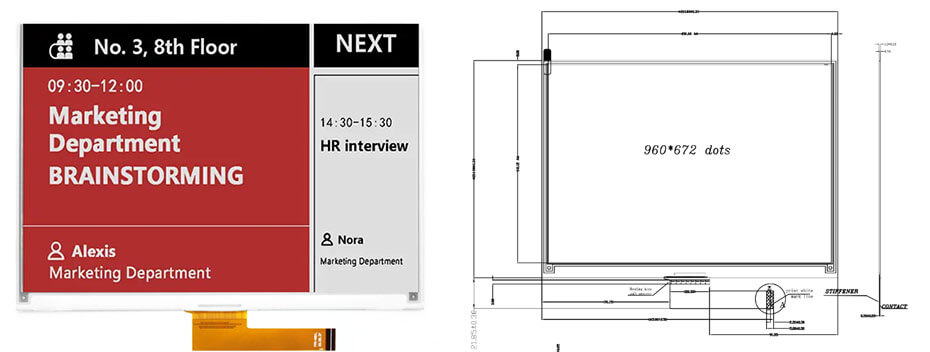 9.7 Inch 4-Color E Ink E-Paper Display 960×672 SPI Black White Yellow Red E Ink Display Module