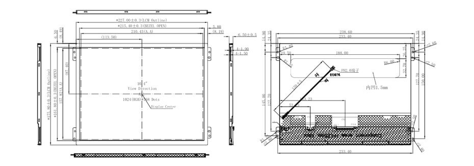 10.4 Inch TFT LCD Display 1024×768 LVDS High Brightness Wide Temperature LCD Display For Healthcare Medical Display Solution