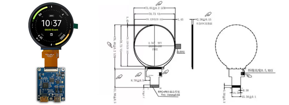 2.8 Inch Round Display 480×480 MIPI IPS Circular Display with HDMI Driver Board
