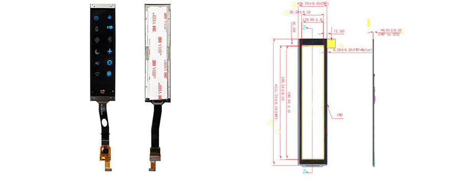 4 Inch Flexible AMOLED Display 192×960 MIPI Flexible Display with Touch for Wearable Devices