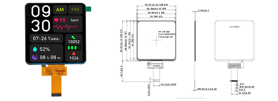 5 Inch Square Display 720×720 30-Pin MIPI IPS LCD Screen with Optional Touch & HDMI Driver Board