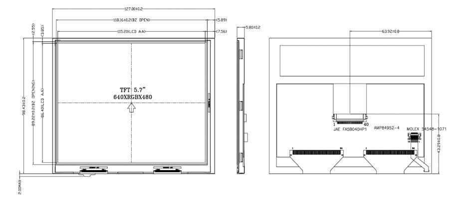 5.7 Inch TFT LCD Display 640×480 TTL 1000nits High Brightness LCD Display For Healthcare Medical Display Solution
