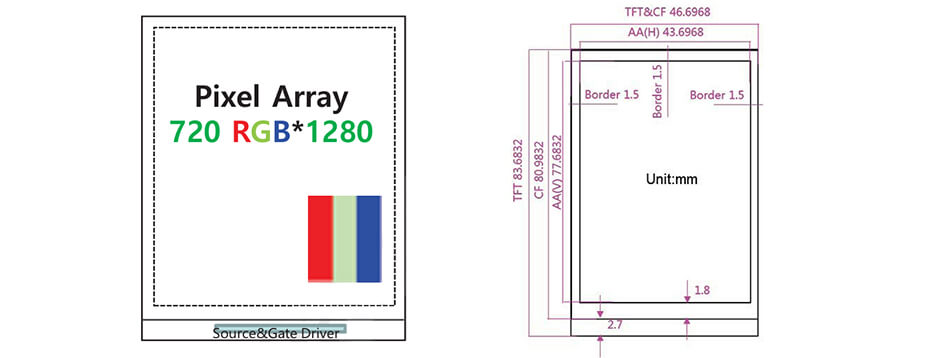 3.5 Inch Wide Temperature TFT LCD Display 720×1280 -30°C to 85°C LCD Display