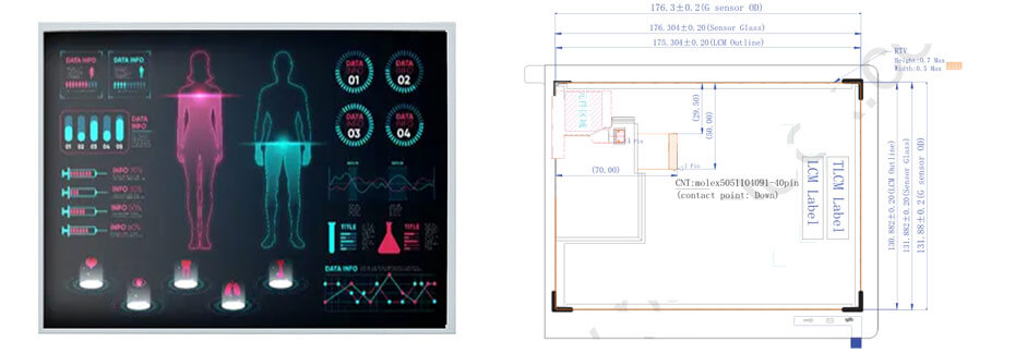 EV080X0M-A40 8 Inch TFT LCD Display 768×1024 LVDS LCD Display For Healthcare Medical Display Solution