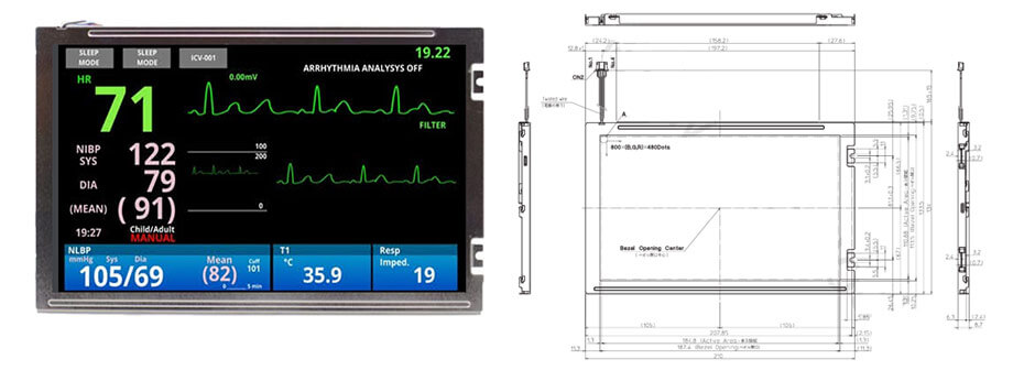 TCG085WVLQDPNN-GN00 8.5 Inch TFT LCD Display 800×480 CMOS LCD Display For Healthcare Medical Display Solution