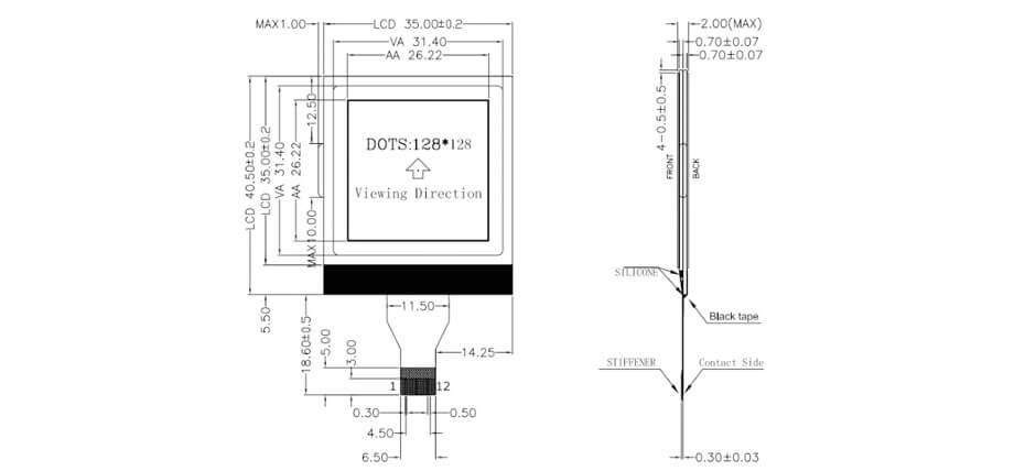 1.4 Inch TFT LCD Display 128×128 SPI LCD Display for Measuring Rangefinder Display Solution